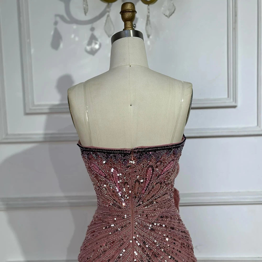 Luxury Dubai Saudi Arabic Pink Mermaid Evening Dress with High Split for Formal Occasion LA72480 - SERENE HILL