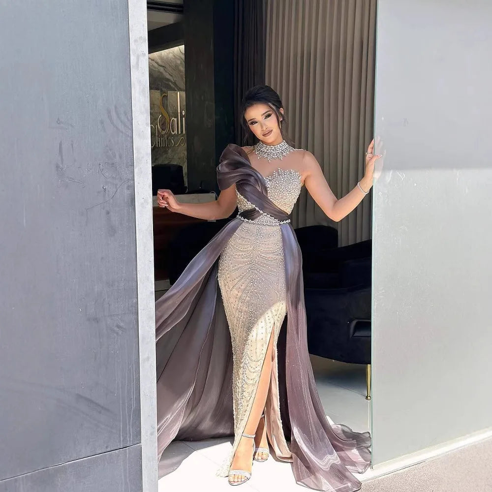 Luxury Beaded Arabic Evening Dress with Slit LA72769 - SERENE HILL