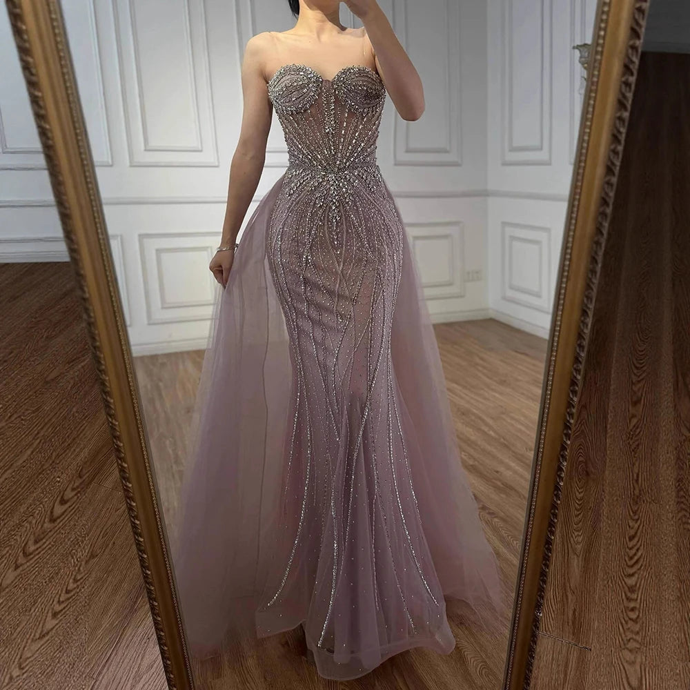 Luxury Nude Beaded Mermaid Evening Dress LA73133 - SERENE HILL