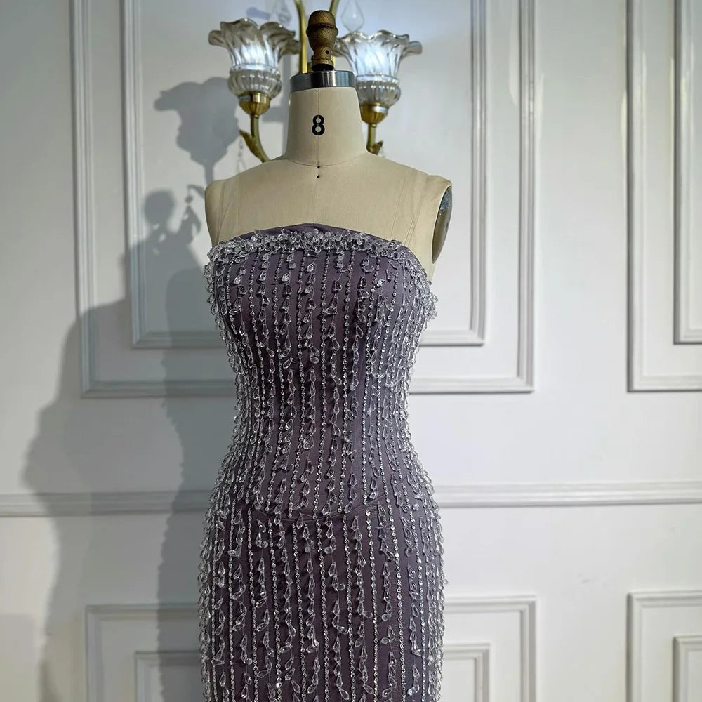 Elegant Crystal Beaded Lilac Mermaid Evening Gown LA72950 - SERENE HILL