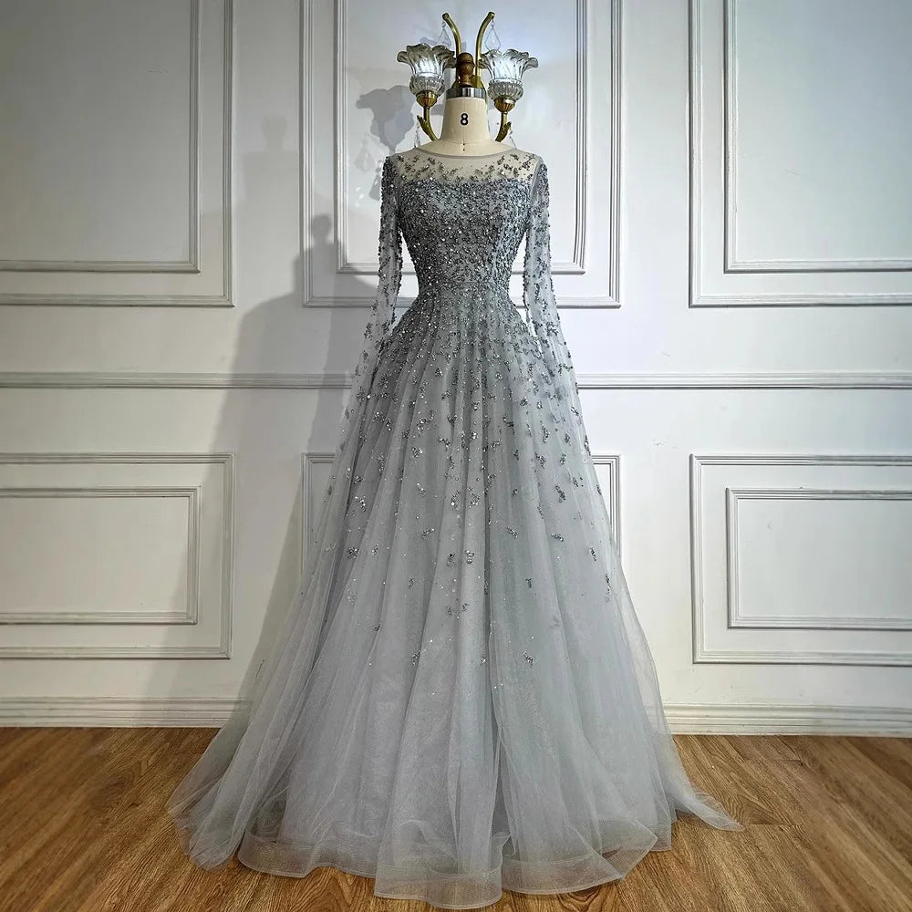 Luxury Beaded Evening Dress With Cape Sleeves LA72965 - SERENE HILL