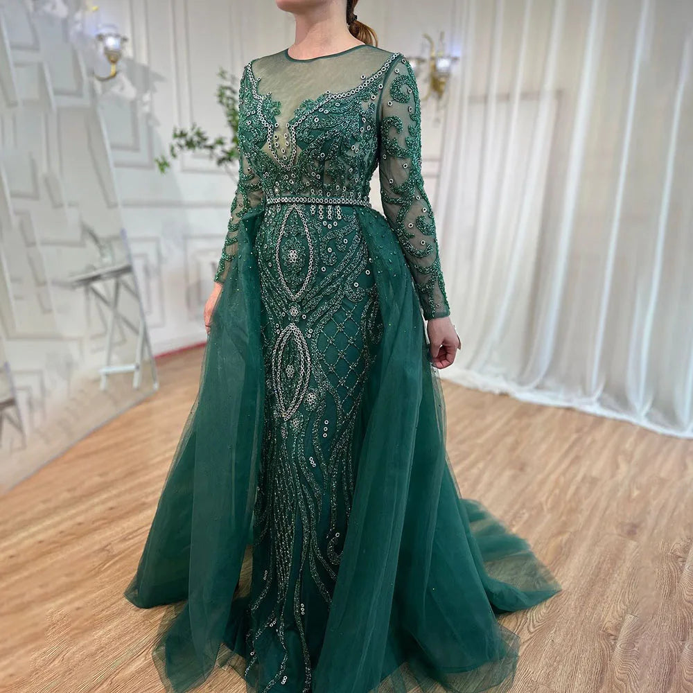 SERENE HILL Luxury Muslim Nude Beaded Mermaid Evening Dress with Overskirt LA71597 - SERENE HILL