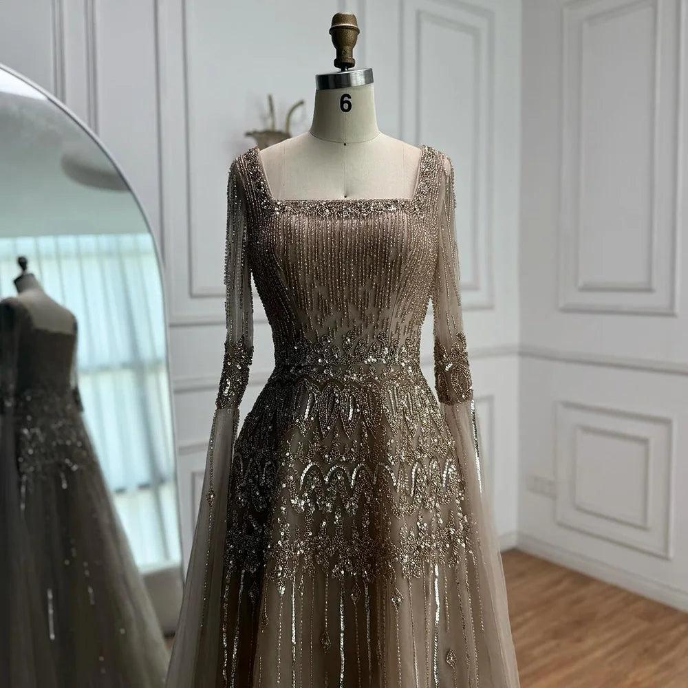 Luxury Green A-LineBeaded Evening Dress with Cape Sleeves LA73089 - SERENE HILL