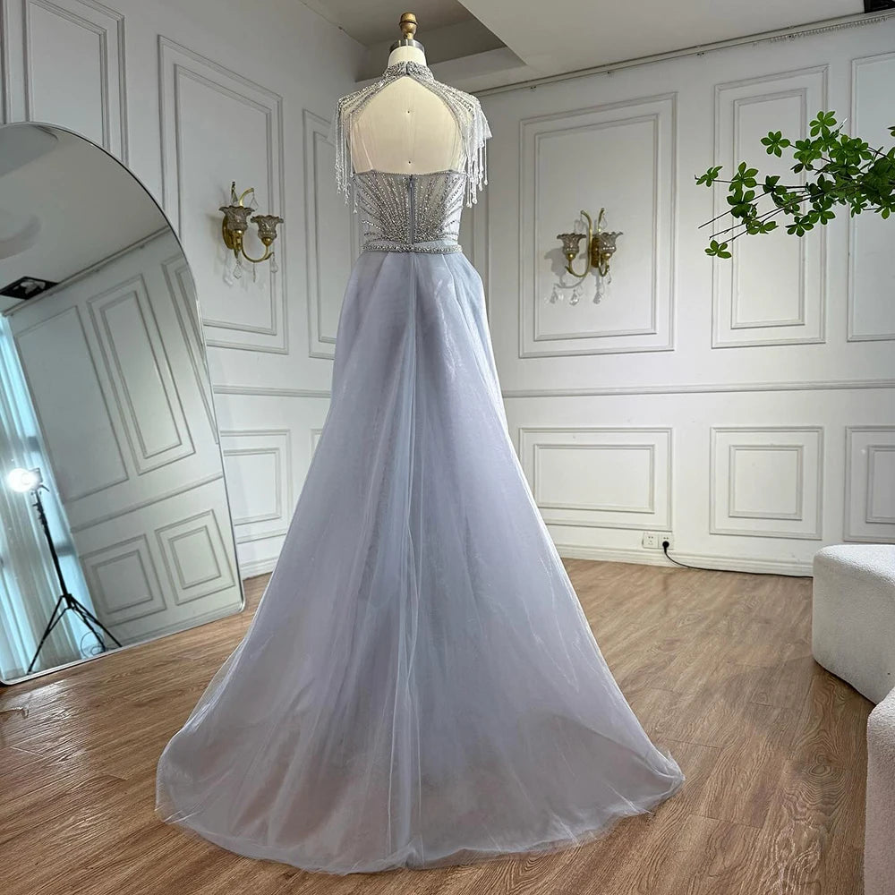 Luxury Nude Beaded Mermaid Evening Dress with Overskirt LA73182 - SERENE HILL