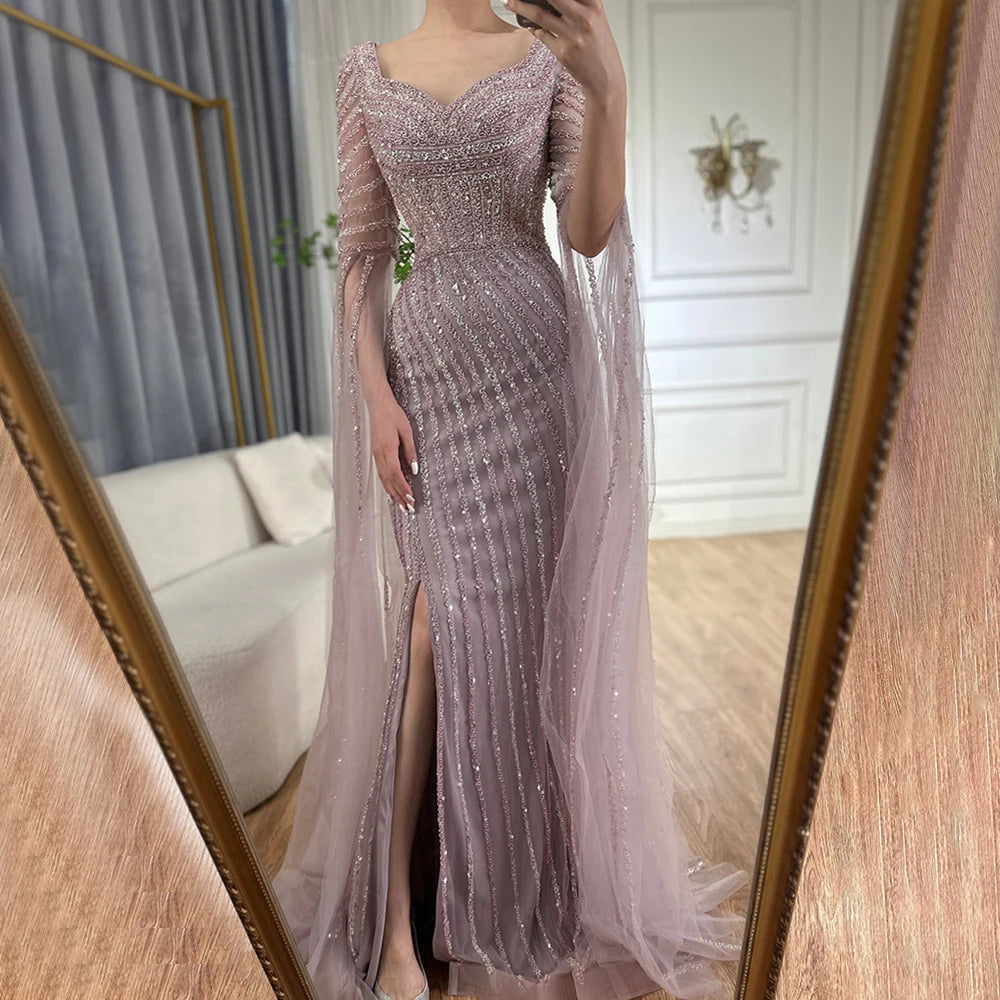 Blue Sweetheart Beaded Long Sleeves Mermaid Evening Gown LA72314 - SERENE HILL