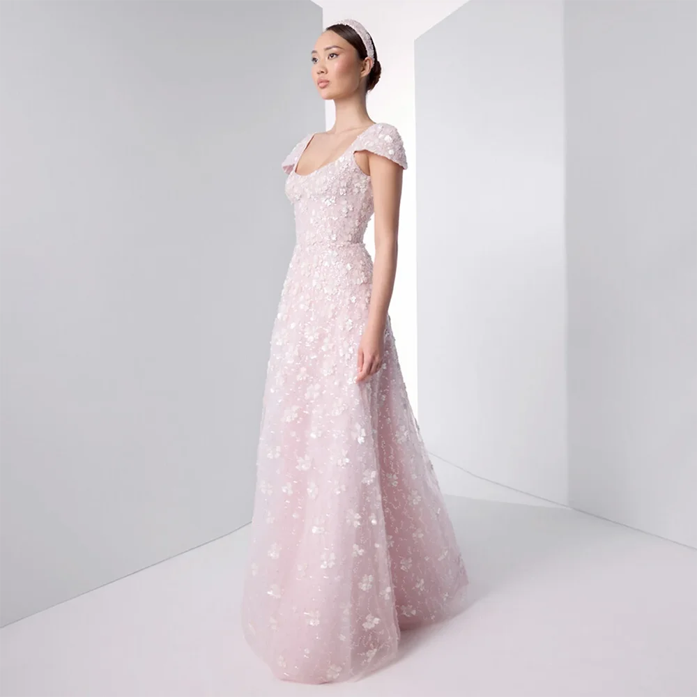 Luxury Pink Floral Appliqué Evening Dress with Open Back 2025 LA73119 - SERENE HILL