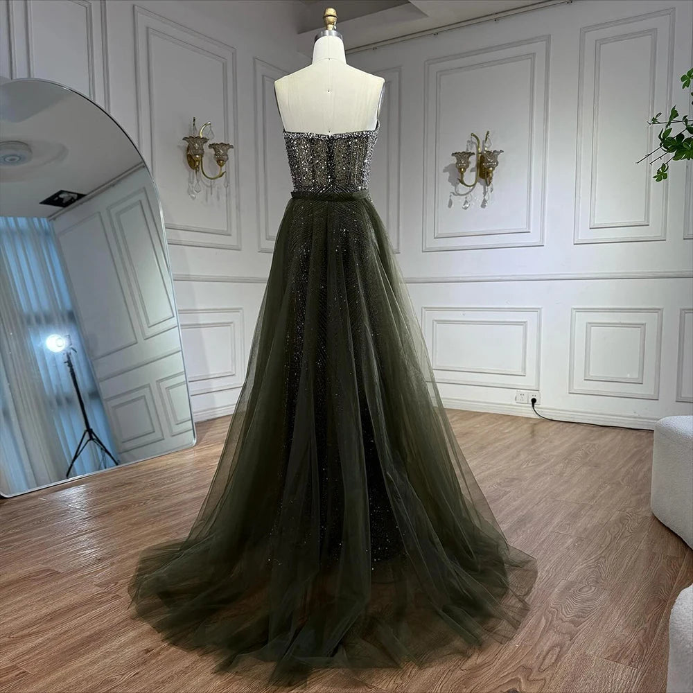 Lilac Olive Green Mermaid Evening Dress with Detachable Overskirt LA73162 - SERENE HILL