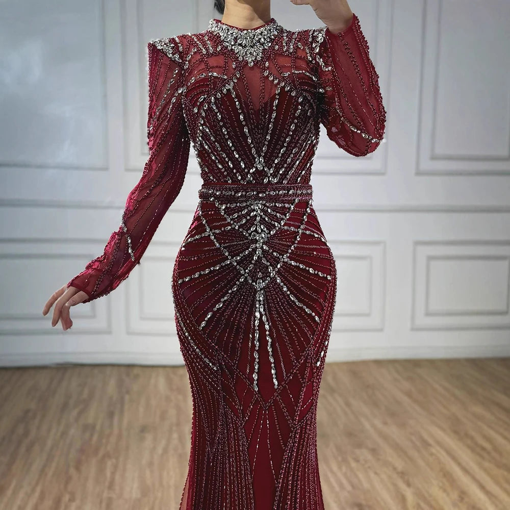 Modest Caramel High Collar Evening Dress for Wedding Guest LA73203 - SERENE HILL