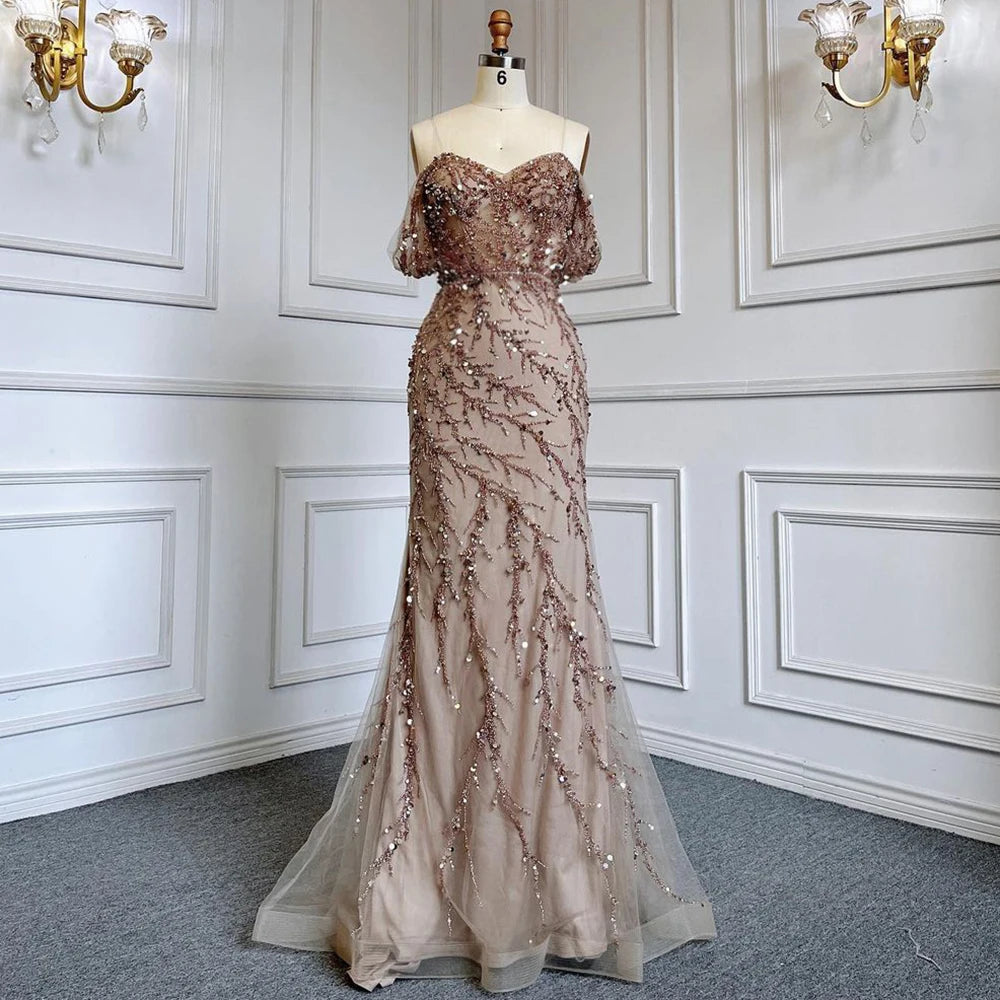 Serene Hill Mermaid Luxury Pink Evening Dresses Gowns 2025 Beaded Off The Shoulder Elegant For Woman Party LA71653 - SERENE HILL