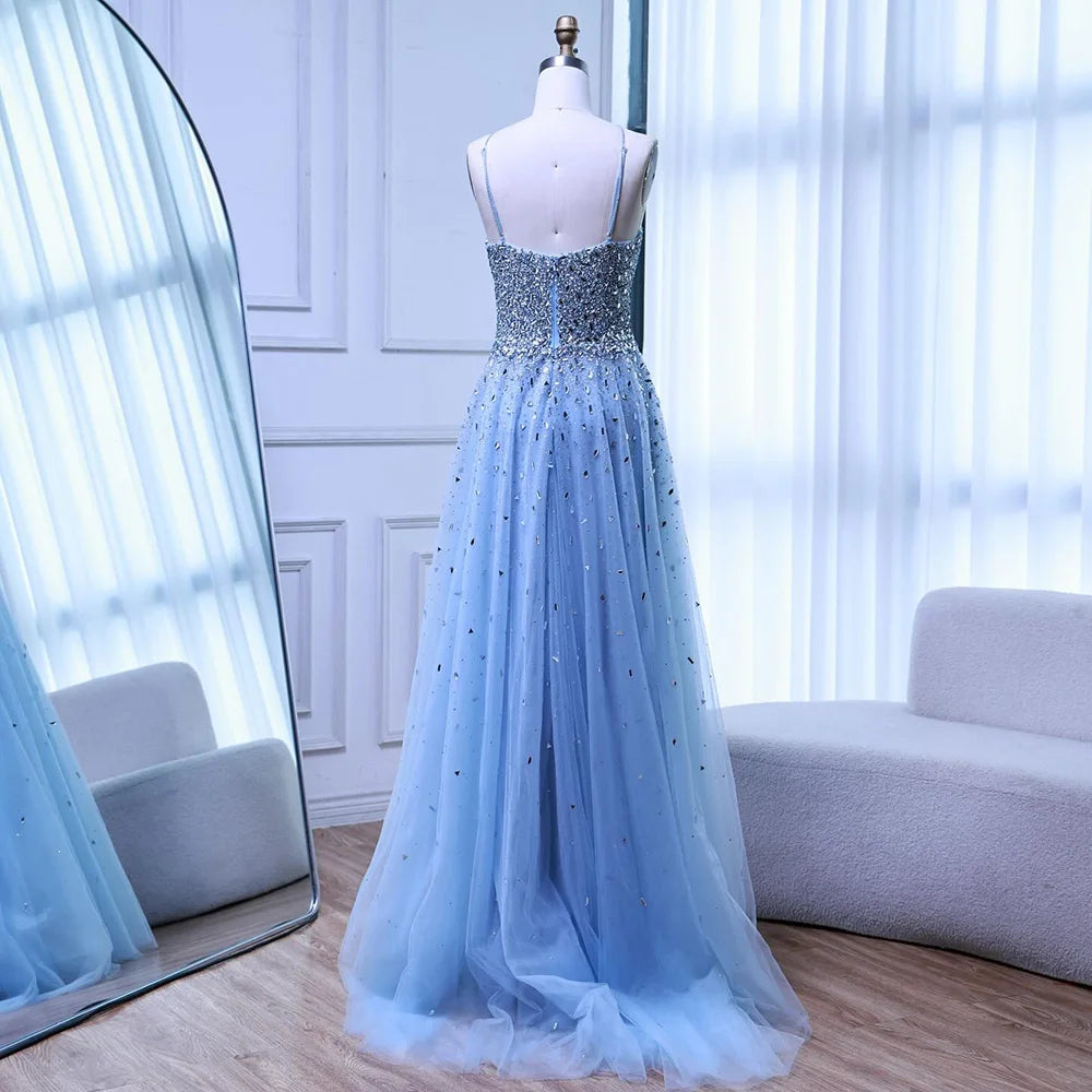 Caramel Halter Beaded Tulle A-Line Evening Gown Dubai Saudi LA72863 - SERENE HILL