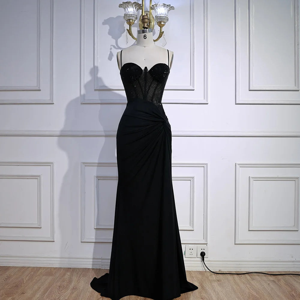 Black Beaded Classy Prom Dress with Spaghetti Straps LA73039 - SERENE HILL