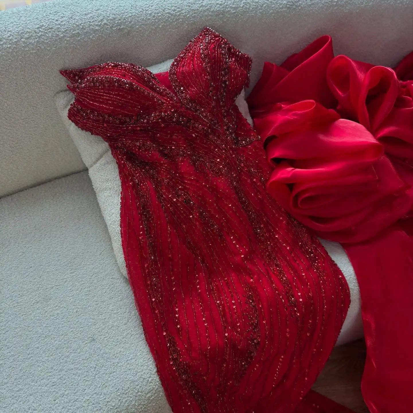 Luxury Designer Red Beaded Mermaid Evening Dress with Cape LA72896 - SERENE HILL