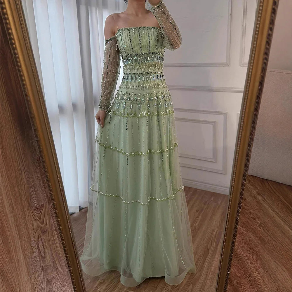 Luxury Sage Green Beaded Mermaid Evening Dress LA72350 - SERENE HILL