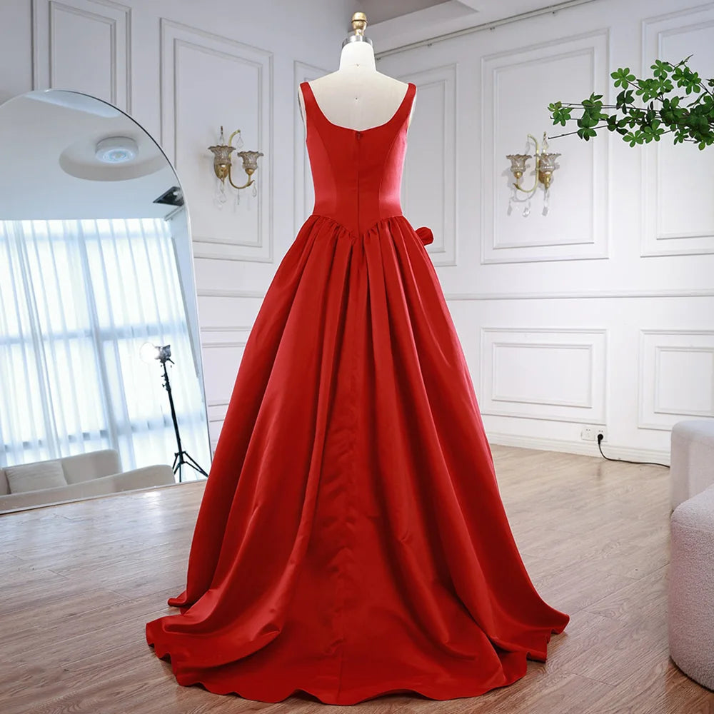 Red A Line Evening Dress 3D Flowers Sleeveless Backless Gown LA73035 - SERENE HILL