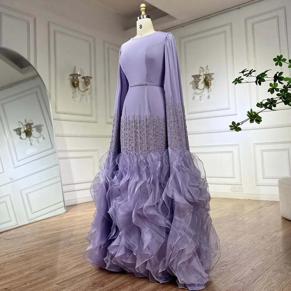 Luxury Mermaid Nude Evening Dresses with Cape Sleeves LA72317A - SERENE HILL