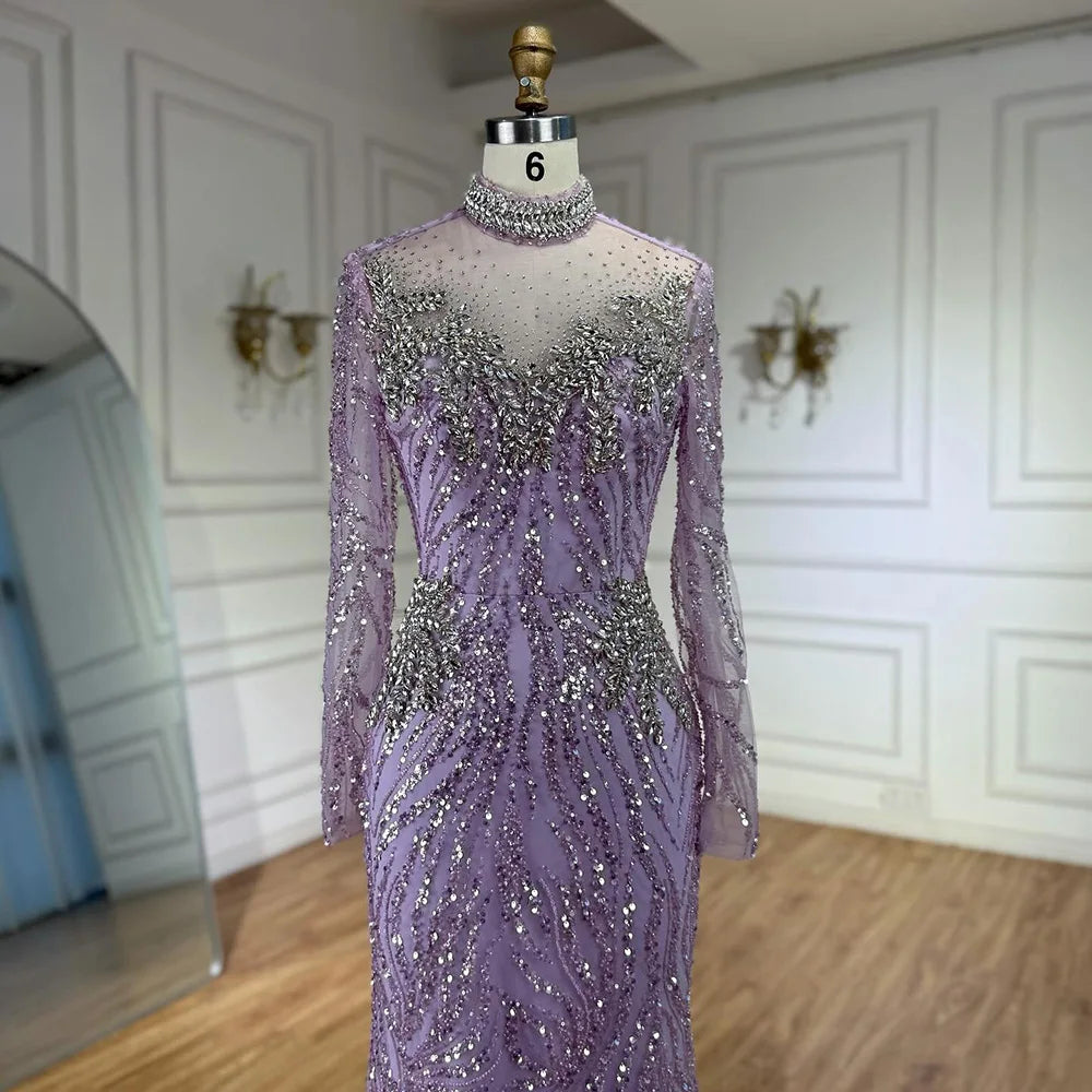 Luxury Silver Nude Beaded Mermaid Evening Dress LA73083 - SERENE HILL