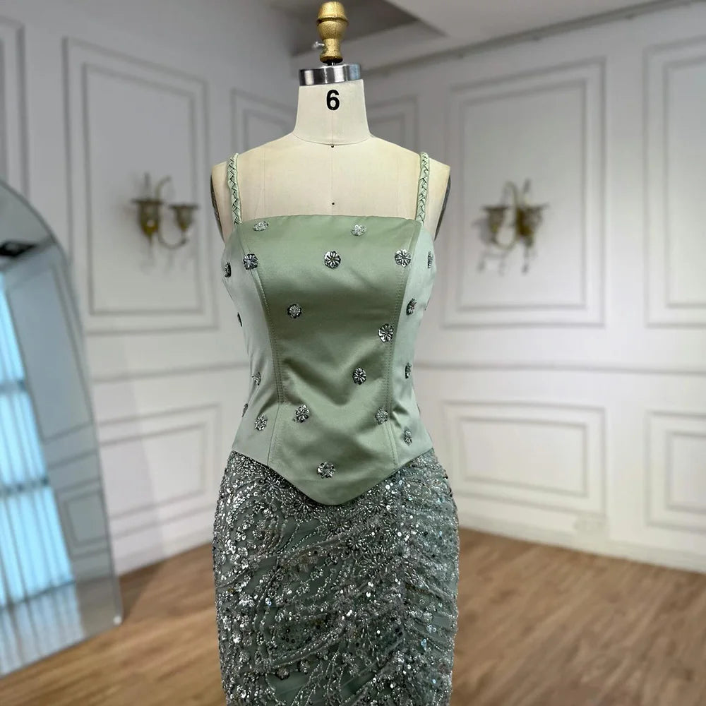 Luxury Sage Green Beaded 1 Pieces Evening Dress LA72977 - SERENE HILL