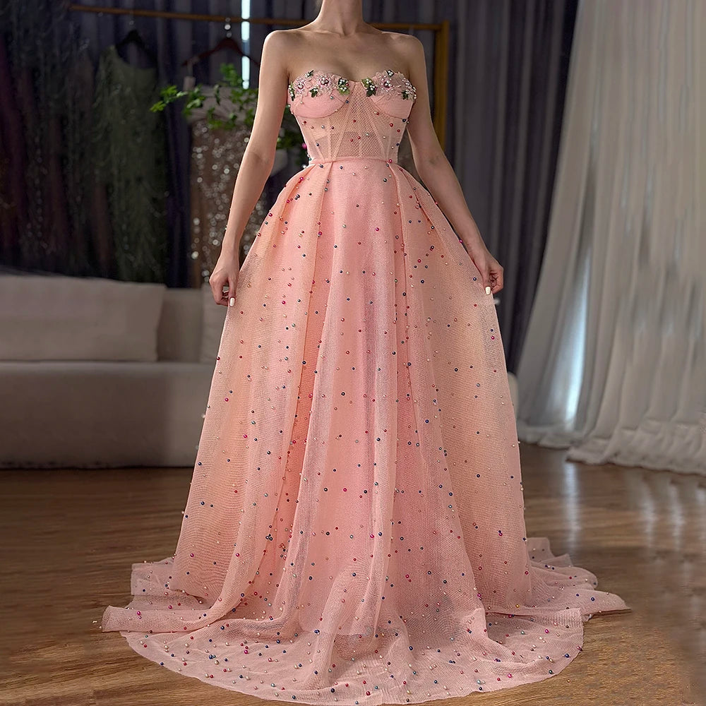 Luxury Flowers Pearls Evening Dress LA6490 On Sale - SERENE HILL