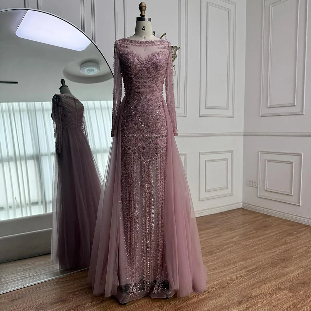 Luxury Dubai Nude Evening Dress With Long Sleeves LA72967 - SERENE HILL