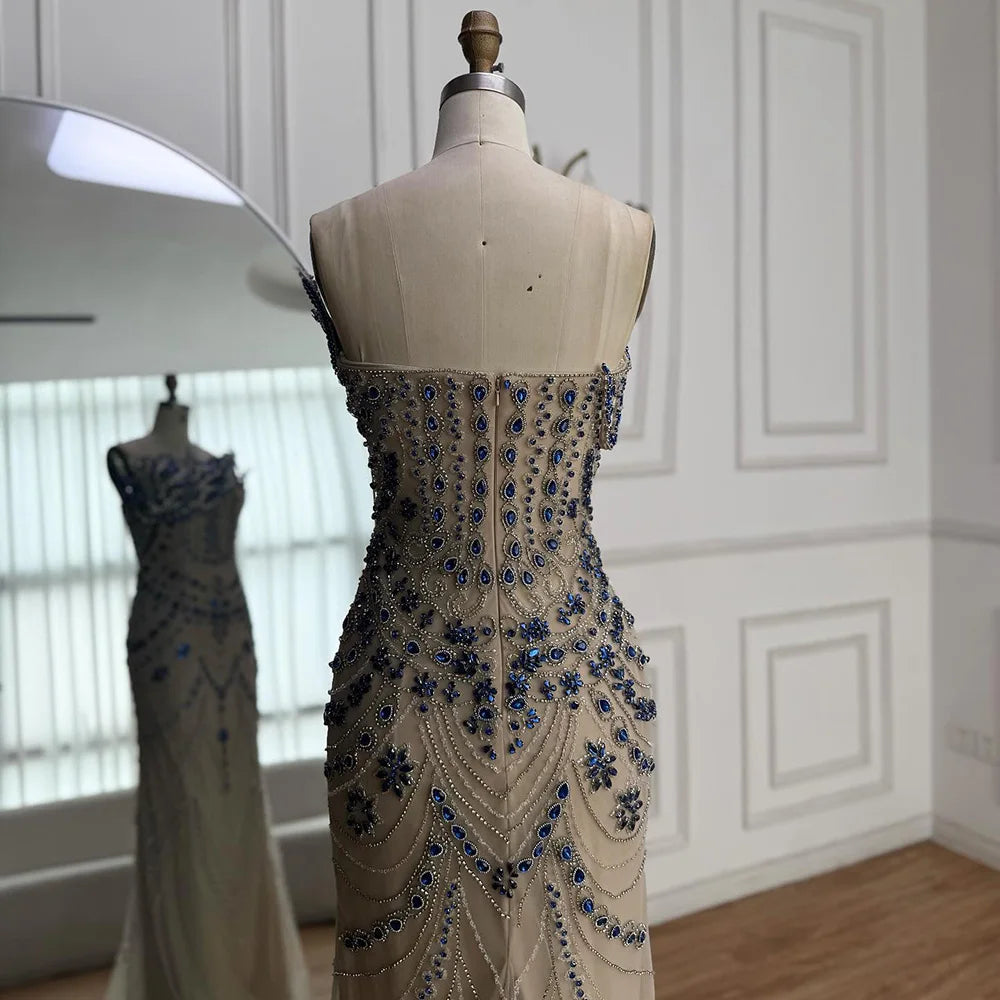 Luxury Blue Crystal Beaded Mermaid Evening Dress LA72760B - SERENE HILL