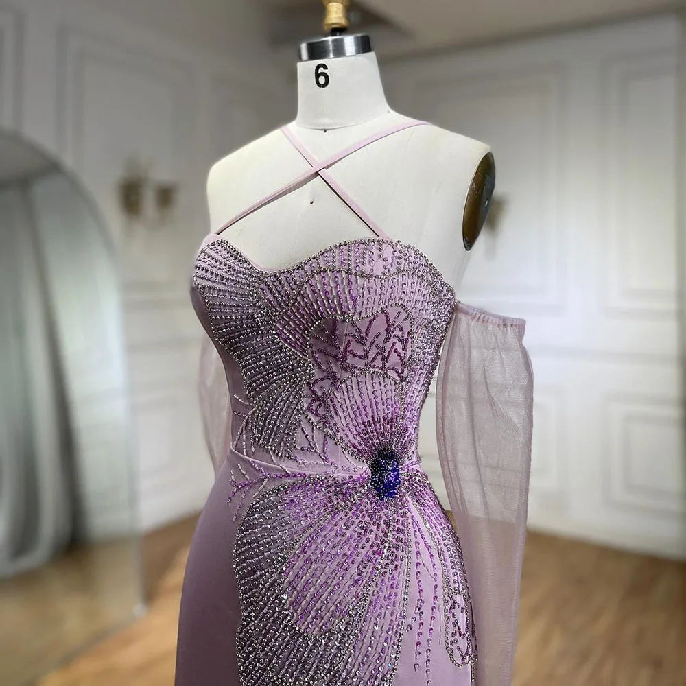 Crisscross Straps Pink Evening Dress Luxury Dubai Women Wedding Gowns LA72001 - SERENE HILL