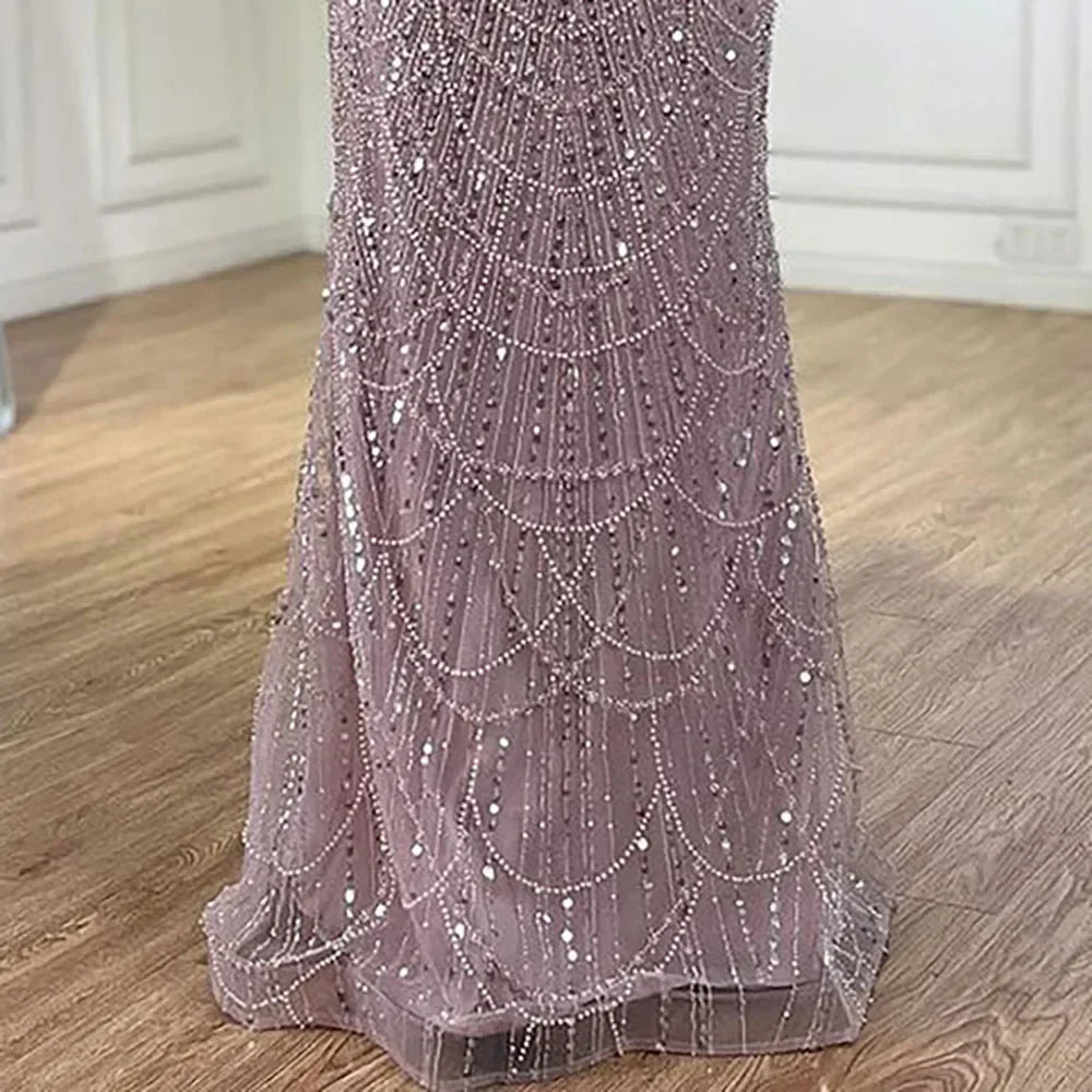 Luxury Beaded Gown With Cape Sleeves LA72160A - SERENE HILL