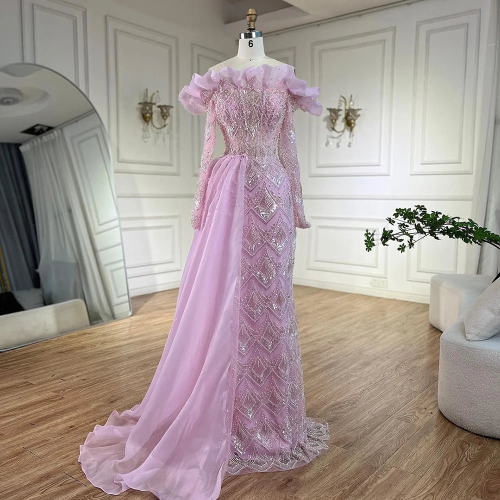 Serene Hill Arabic Mermaid Elegant Orange Luxury Evening Dresses Gowns Pearls Beaded For Women Party 2025 LA71649A - SERENE HILL