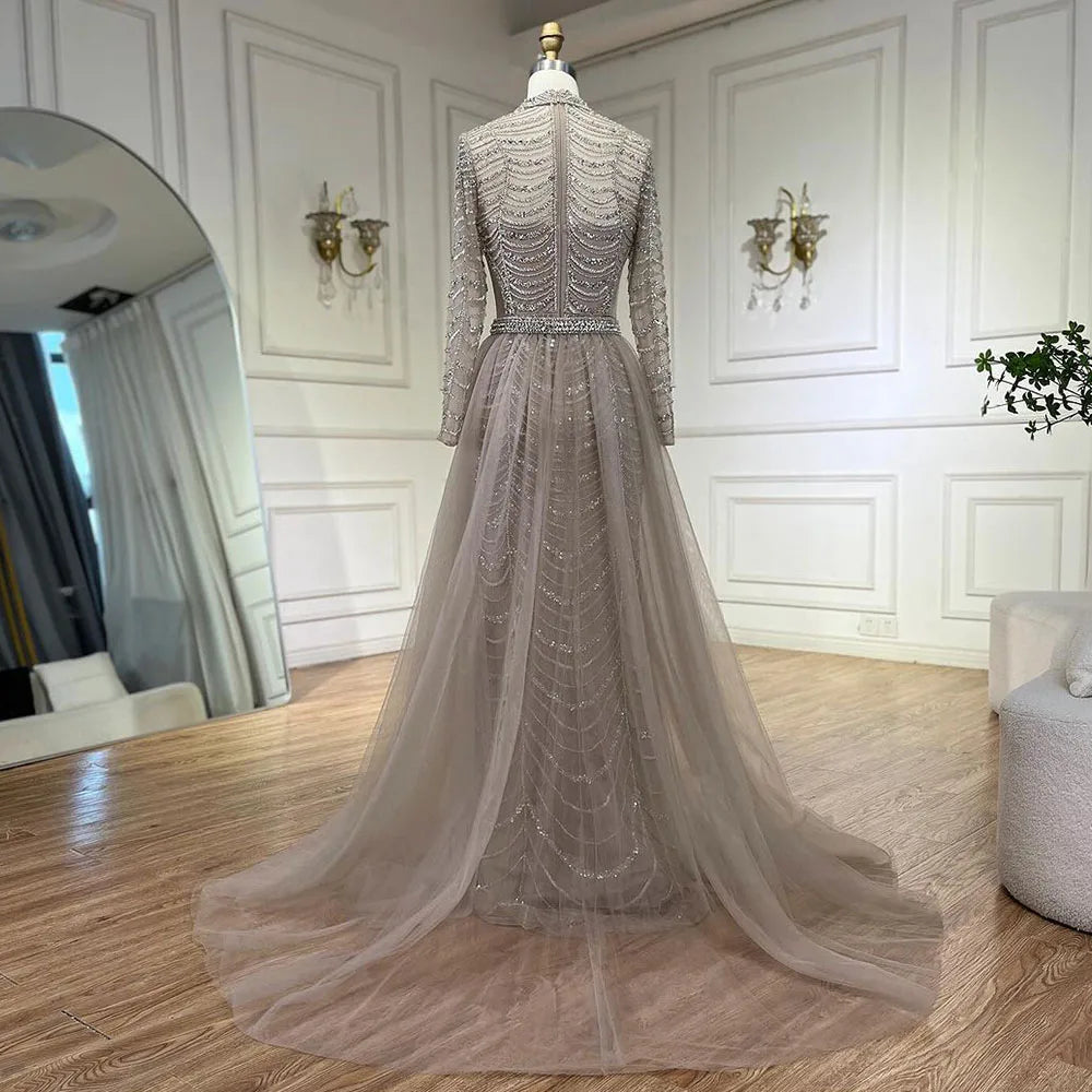 Luxury Caramel Beaded Mermaid Evening Dress with Overskirt LA72362A - SERENE HILL
