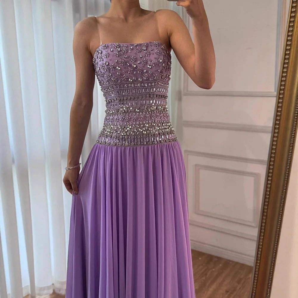 Lilac Beaded A Line Arabic Evening Dress LA73044 - SERENE HILL