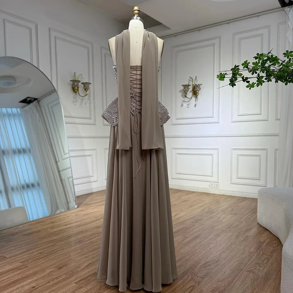 Luxury Designer Nude Beaded Chiffon Evening Dress LA72915 - SERENE HILL