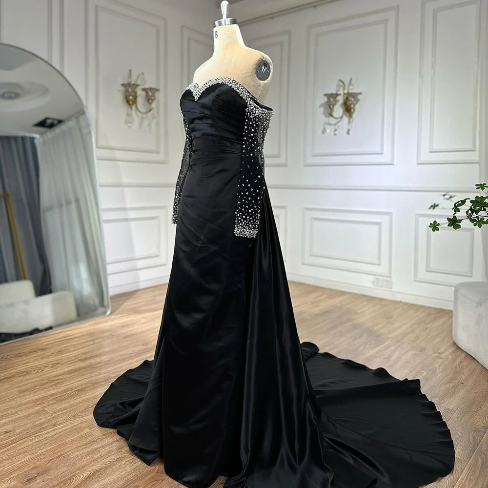 Elegant Yellow Mermaid Beaded Evening Gown with Detachable Sleeves LA72777 - SERENE HILL