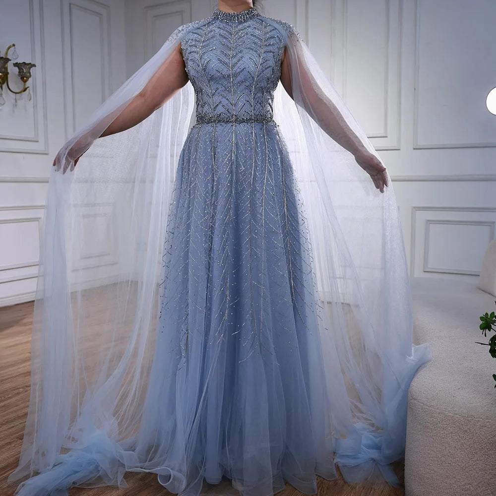 Luxury Elegant Pink Beaded Evening Dress with Cape LA73033 - SERENE HILL