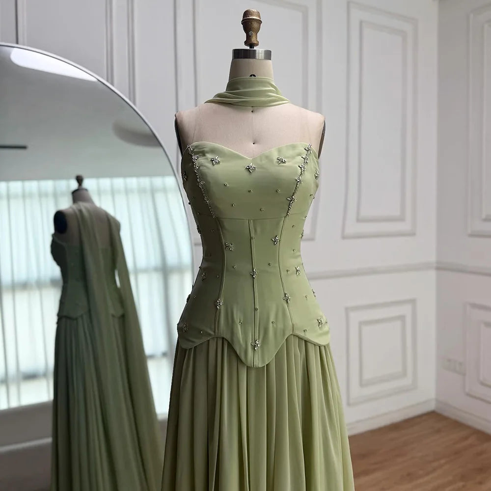 Classy Sage Green A-Line Chiffon Evening Dress LA73073 - SERENE HILL