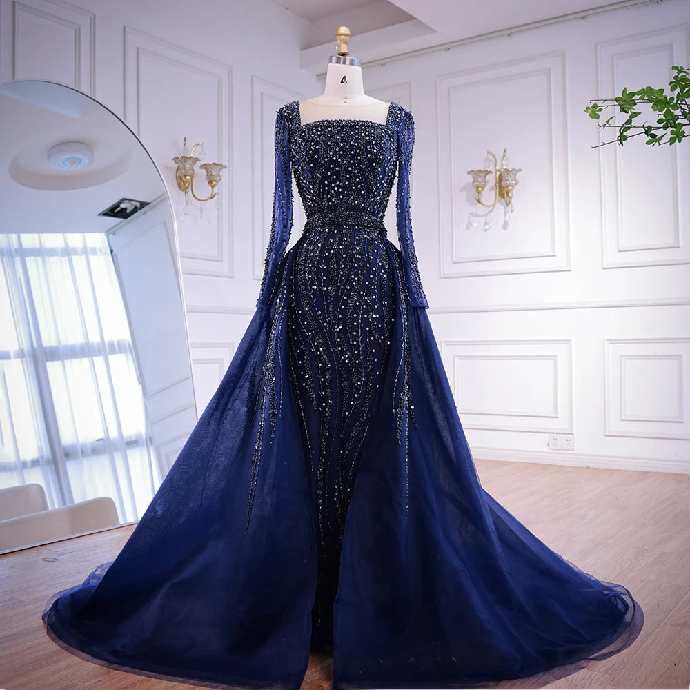 Modest Green Mermaid Evening Dress with Overskirt LA72710 - SERENE HILL
