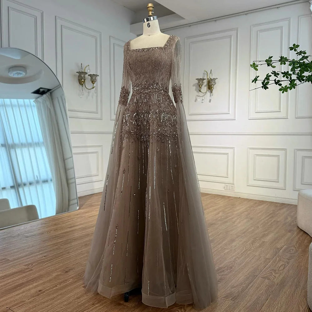 Luxury Green A-LineBeaded Evening Dress with Cape Sleeves LA73089 - SERENE HILL