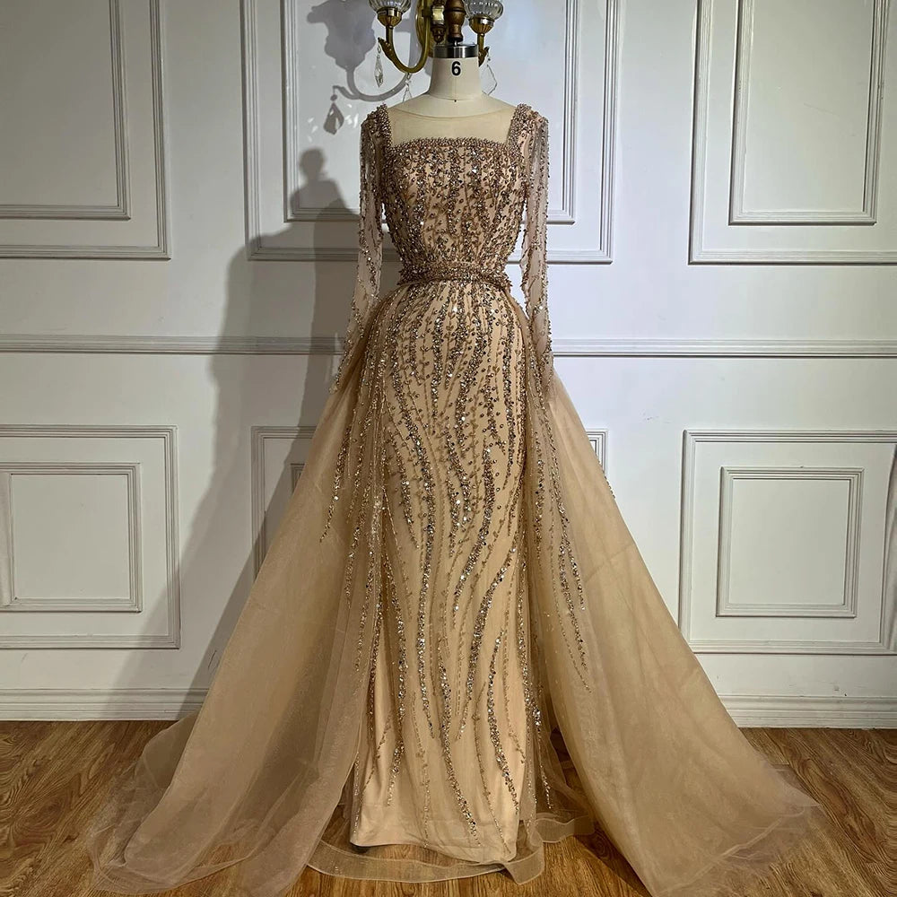 Modest Green Mermaid Evening Dress with Overskirt LA72710 - SERENE HILL
