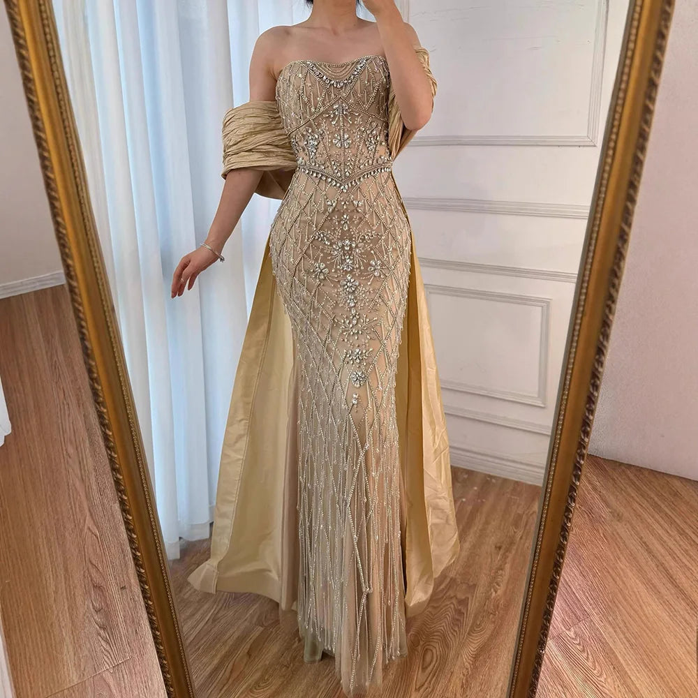 SERENE HILL Luxury Designer Dubai Nude Beaded Mermaid Evening Dress LA72819 - SERENE HILL