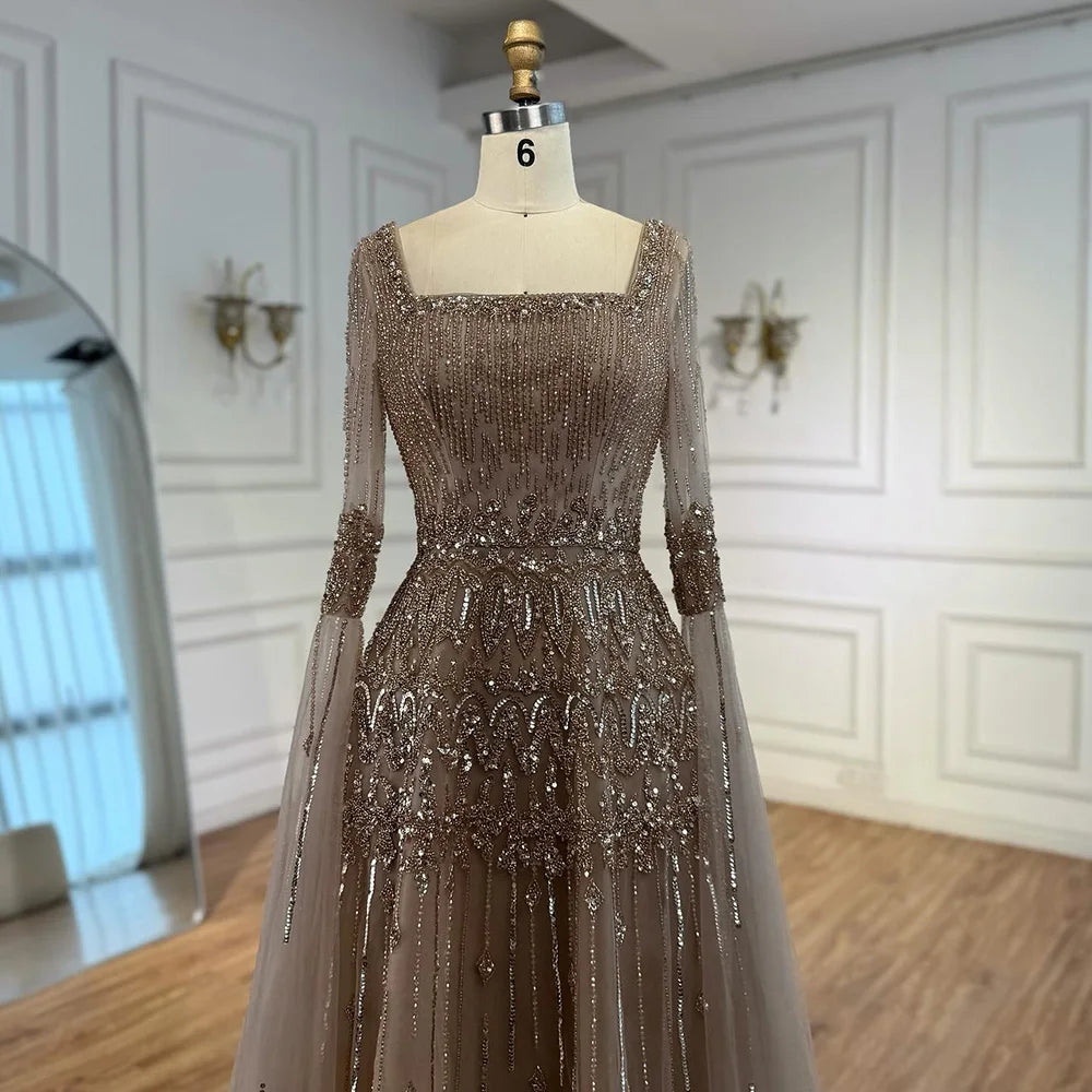 Luxury Green A-LineBeaded Evening Dress with Cape Sleeves LA73089 - SERENE HILL
