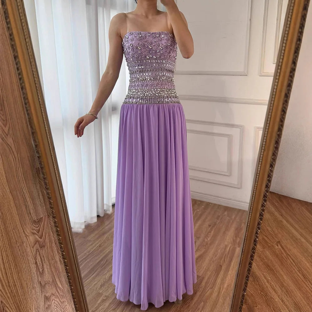 Lilac Beaded A Line Arabic Evening Dress LA73044 - SERENE HILL