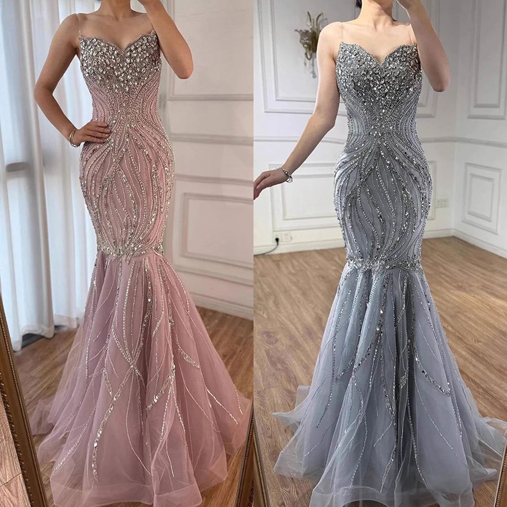 Luxury Pink Beaded Mermaid Evening Dress LA73124 - SERENE HILL