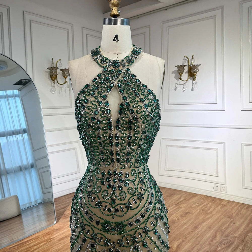 Luxury Blue Halter Crystal Beaded Evening Dress LA72760 - SERENE HILL