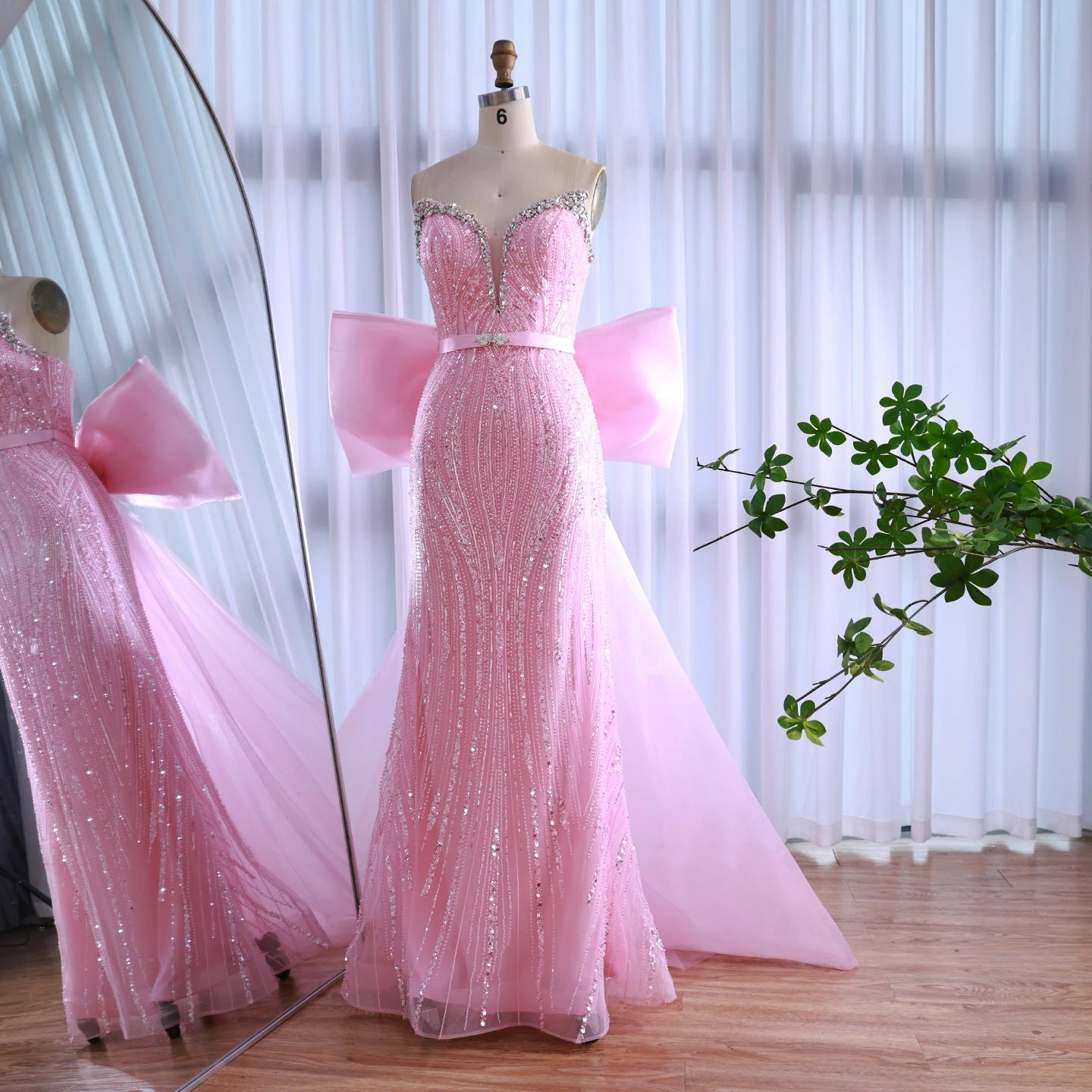 Luxury Dubai Pink Bow Evening Dress LA73061A - SERENE HILL