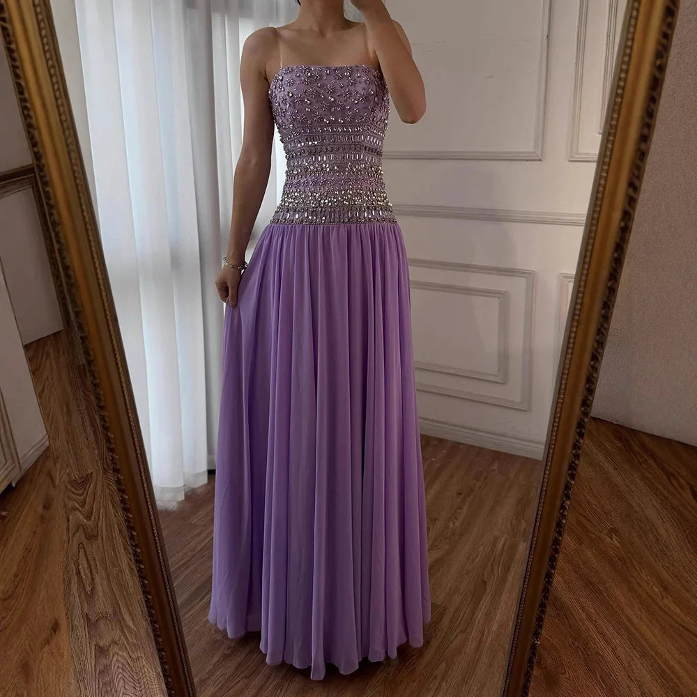 Lilac Beaded A Line Arabic Evening Dress LA73044 - SERENE HILL