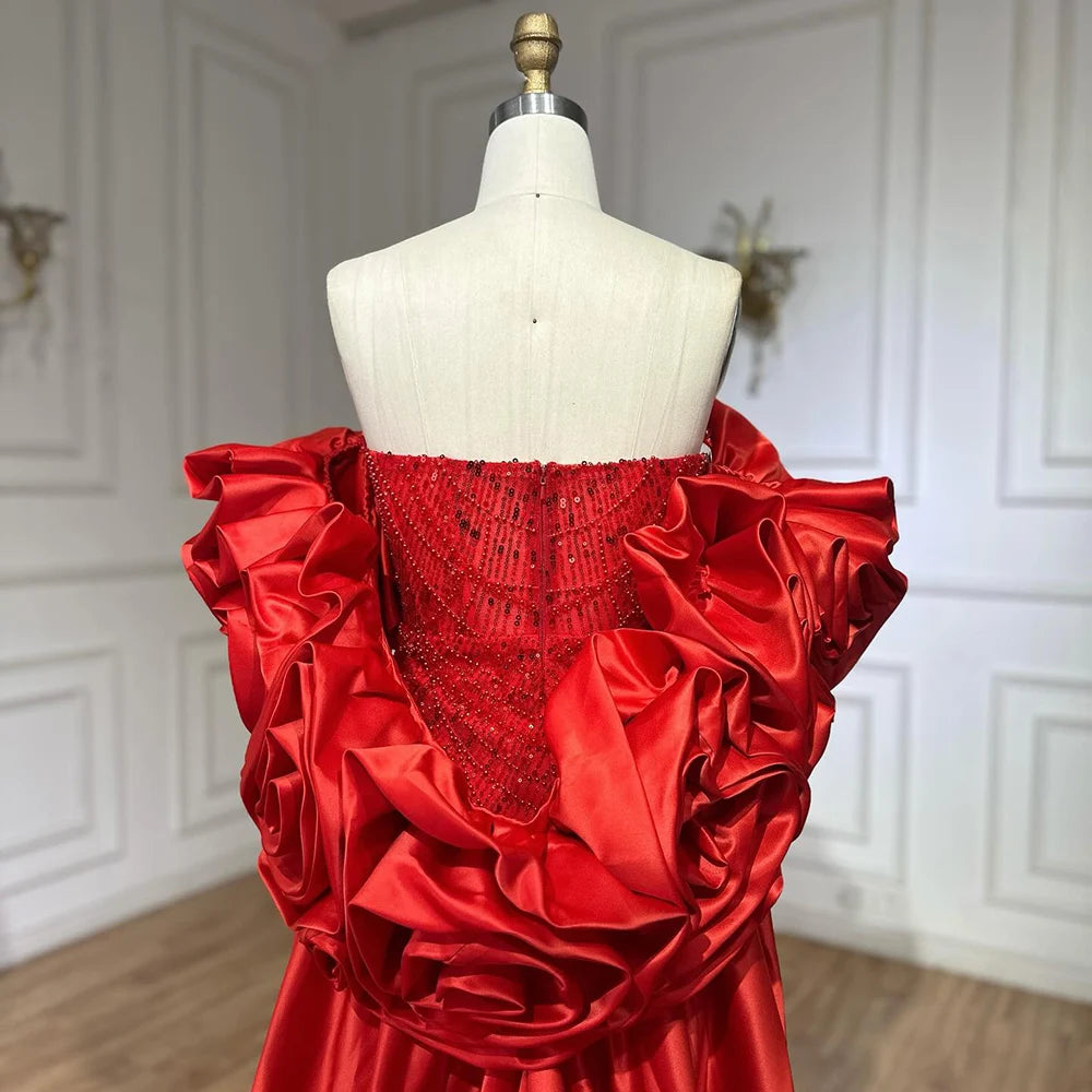 Red Long Cape Pearls Beaded Mermaid Evening Dress Gown LA72585A - SERENE HILL