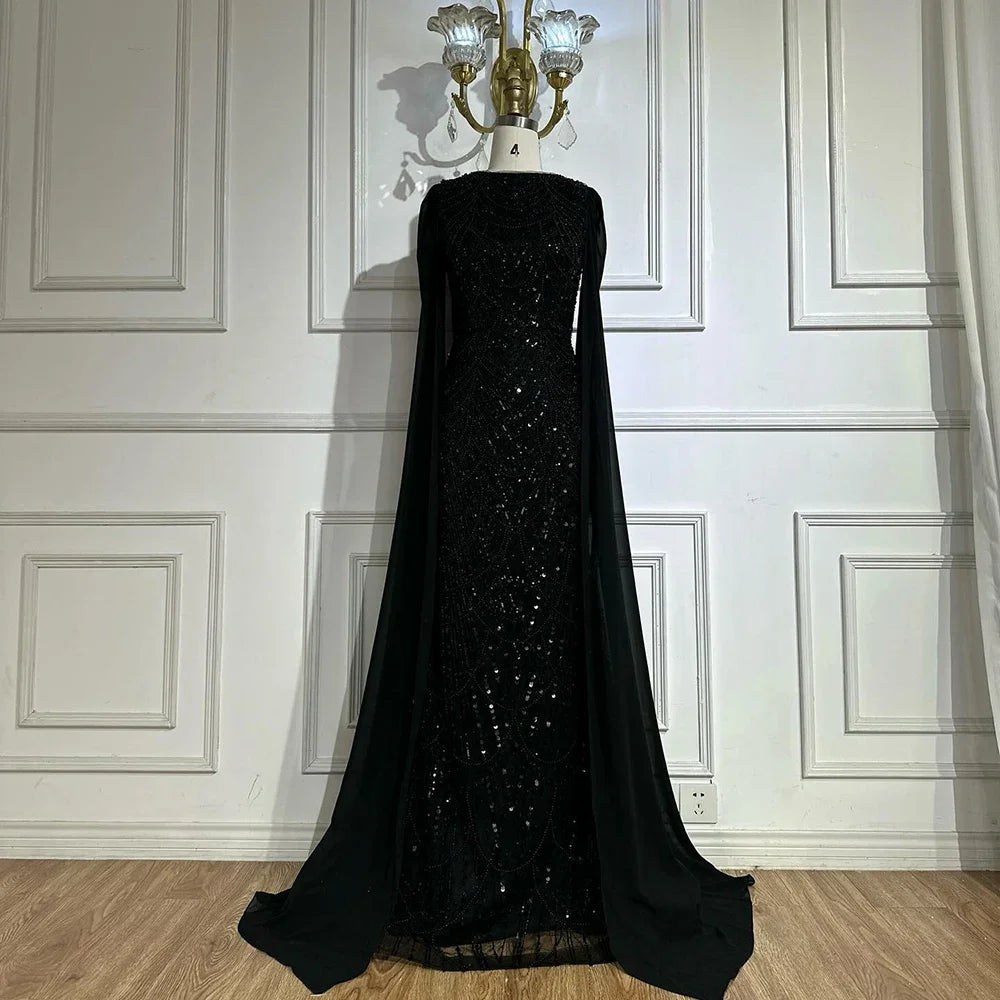 Luxury Beaded Gown With Cape Sleeves LA72160A - SERENE HILL
