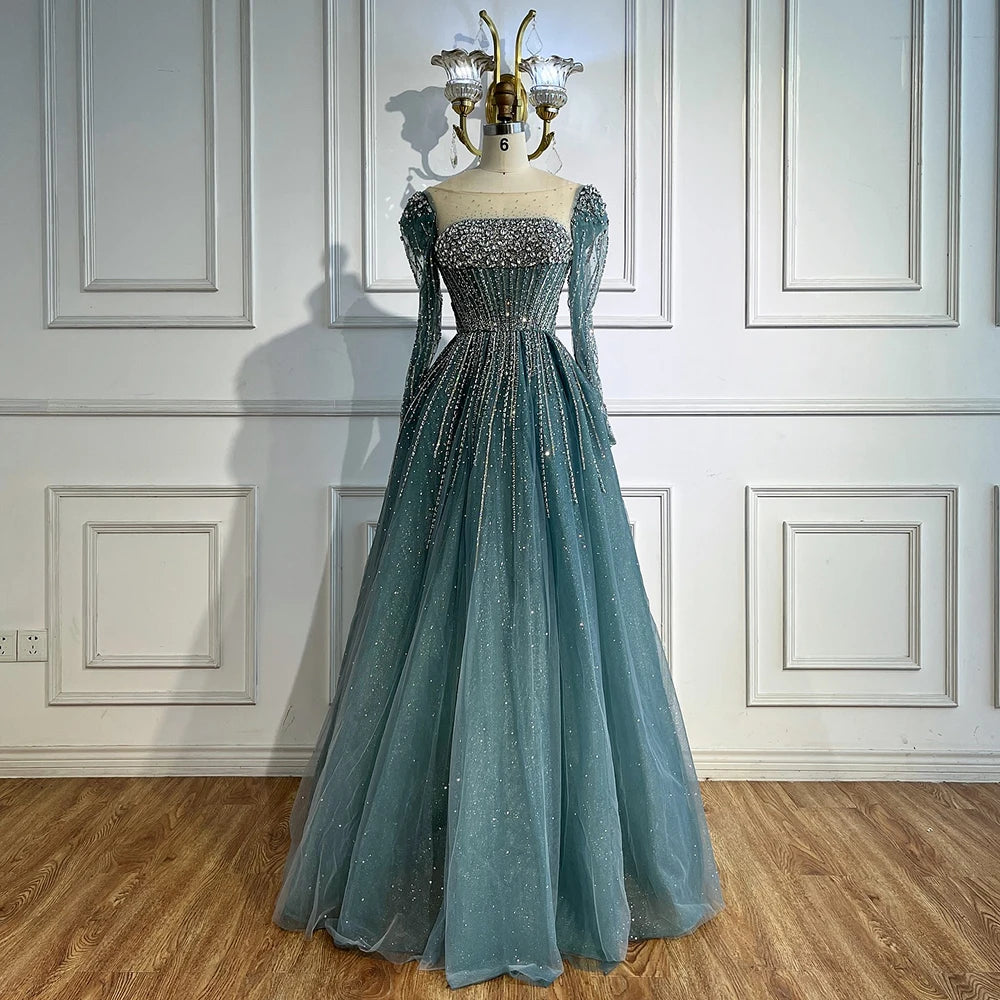 Luxury Caramel Sparkly A-Line Evening Dress with Long Sleeves LA72991 - SERENE HILL