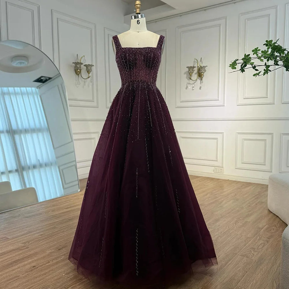 Purple Luxury Square Evening Dresses Arabic Gowns For Party Prom Dress Party LA72857 - SERENE HILL
