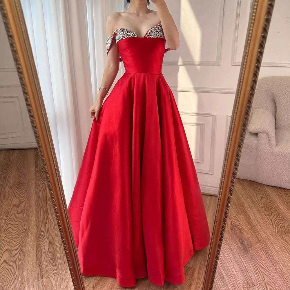 Luxury Red Beaded A-Line Prom Dress with Spaghetti Straps LA73049 - SERENE HILL