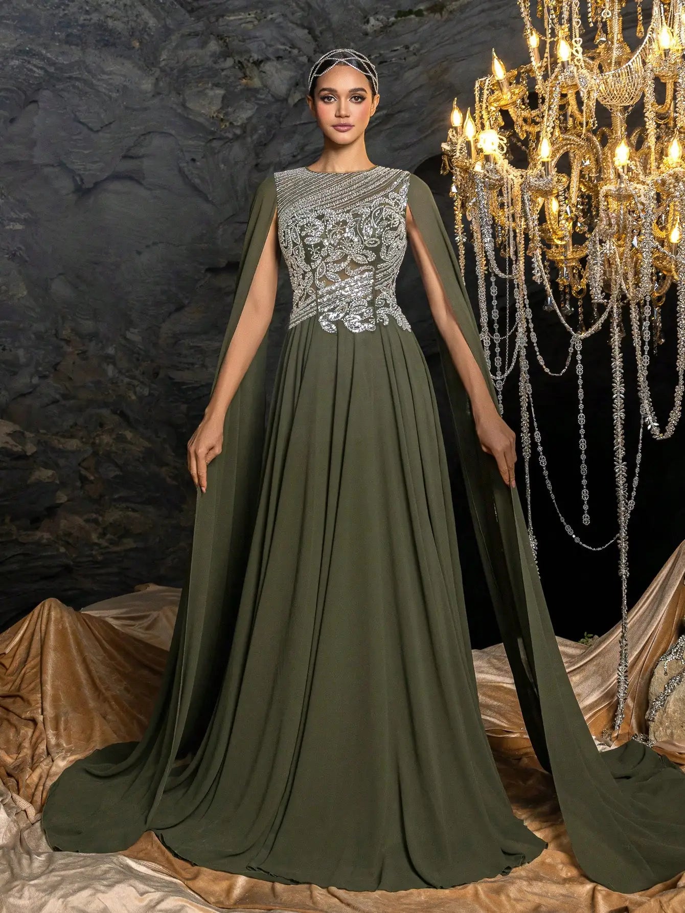 Elegant Olive Green A-Line Chiffon Evening Dress For Occasion LA73273 - SERENE HILL