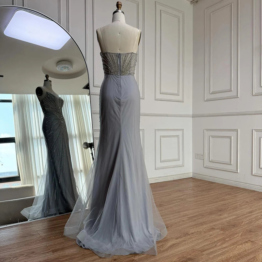 Luxury Nude Beaded Mermaid Evening Dress with Overskirt LA73182 - SERENE HILL